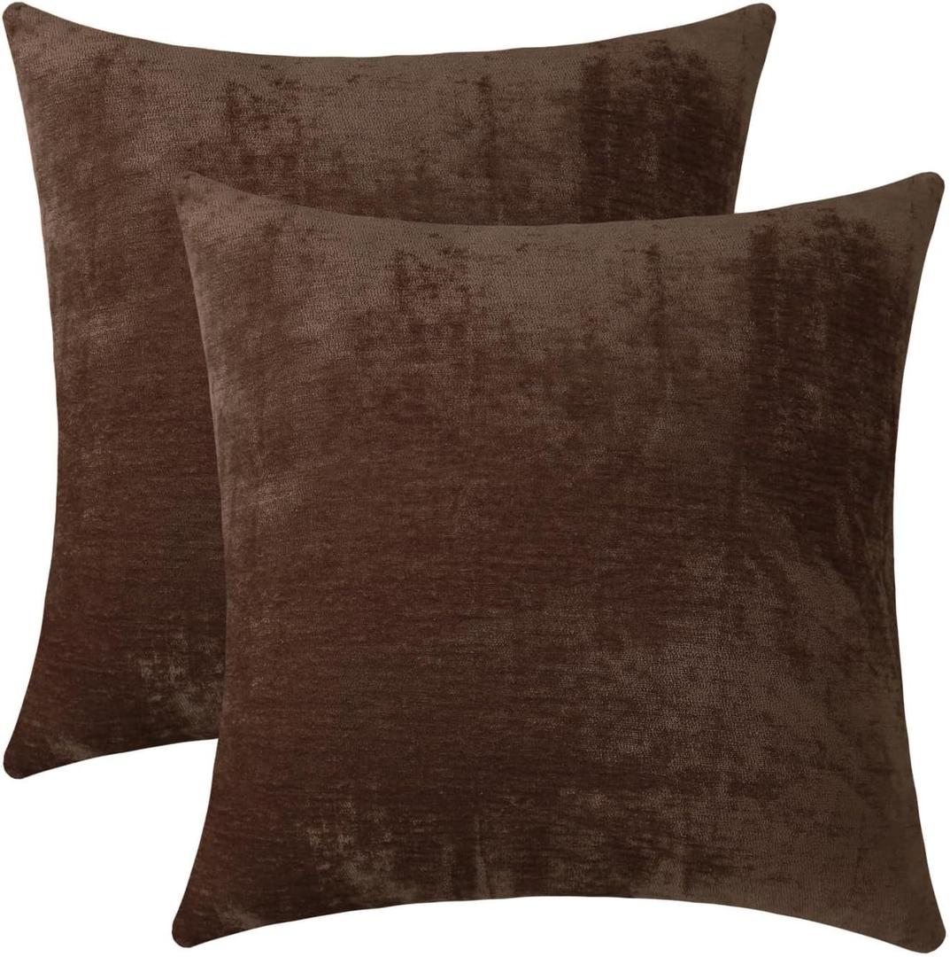Jeneoo Coffee Brown Decorative Throw Pillow Covers Soft Chenille Comfy Solid Couch Cushion Case Decor (Set of 2, 18 x 18 Inches) 