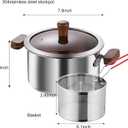 Stainless Steel Deep Fryer Pot with Basket,3.1L Stockpot for Home Use Frying, Pasta, Soup & Stews, 304 Stainless Steel, Glass Lid, Strainer Basket for All Stovetops