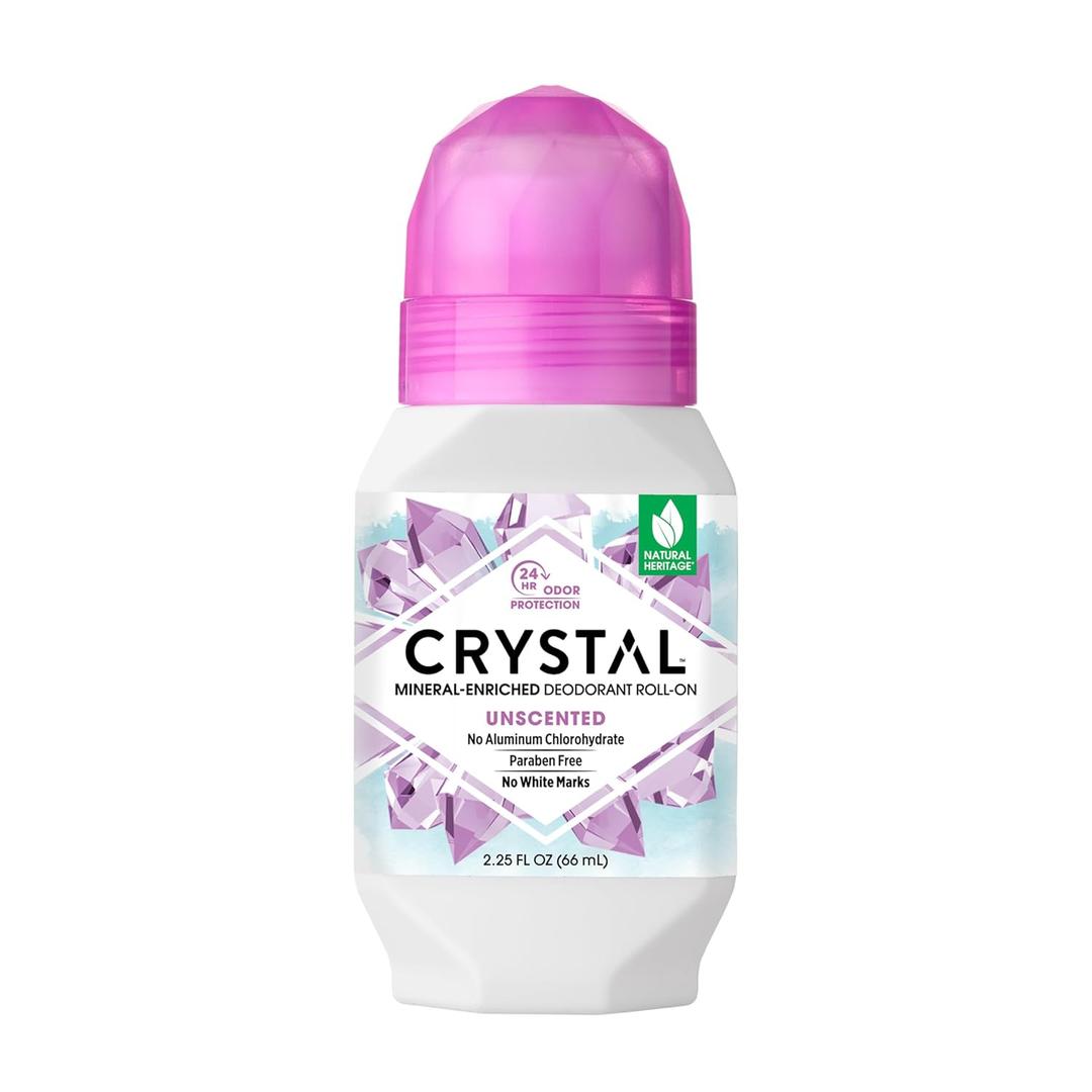 CRYSTAL Mineral Deodorant Roll-On Unscented Body Deodorant With 24-Hour Odor Protection, Aluminum Chloride & Paraben Free, 2.25 FL OZ 
