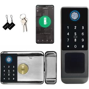 EIYSIE WiFi Smart Gate Lock, Double Side Fingerprint Lock Keyless Entry Door Lock with Keypad, Electronic Gate Lock for Outdoor Fence, IP65 Waterproof Digital Lock with App Control