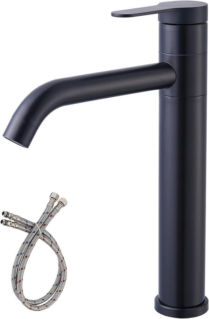 Comllen Vessel Sink Faucet, Matte Black, Single Hole Vessel Faucet, 360 Swivel Spout, Modern Single Bowl Bathroom Faucet, RV Vanity Lavatory Sink Faucets, 12 inch Tall Design for Bowl Sink