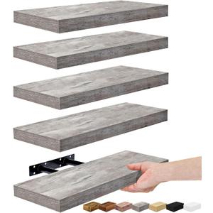 Sorbus Floating Shelves for Wall, Bathroom Shelves Wall Mounted for Kitchen, Bedroom, Living Room, Bathroom Storage, Over Toilet, Hanging Book Shelf for all Home Decor (Gray, 5 Pack) (Grey)