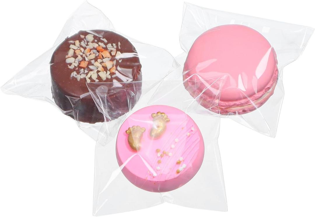 200Pcs 3.5 x3.5Inch Self Sealing Cellophane Macaron Bags Single Chocolate Covered Oro Bags Cookies Bag Treat Bag Packaging for Brownie Donut Candy Gift Wedding Birthday Party Favors