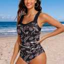HUSKARY Womens One Piece Swimsuit Tummy Control Push Up Bathing Suits Ruched Full Coverage Slimming Swimwear (Black, S)