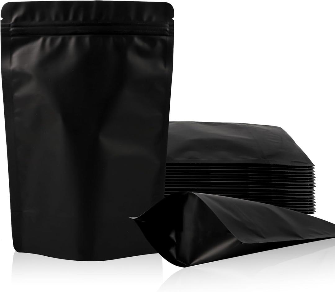 100 Pack Stand up Bags, Resealable Bags, Smell Proof Bags for Sealing Storage, Scratch Resistant Hand Storage Bags. (Black, 3.95.9 inch)