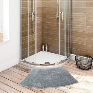 Seavish Luxury Grey Shag Curved Bath Rug, 18 x 30 inch Non Slip Microfiber Soft Absorbent Fanned Shower Mats Washable Bathroom Rug Corner Bath Tub Floor Carpet for Quadrant Shower Stall 
