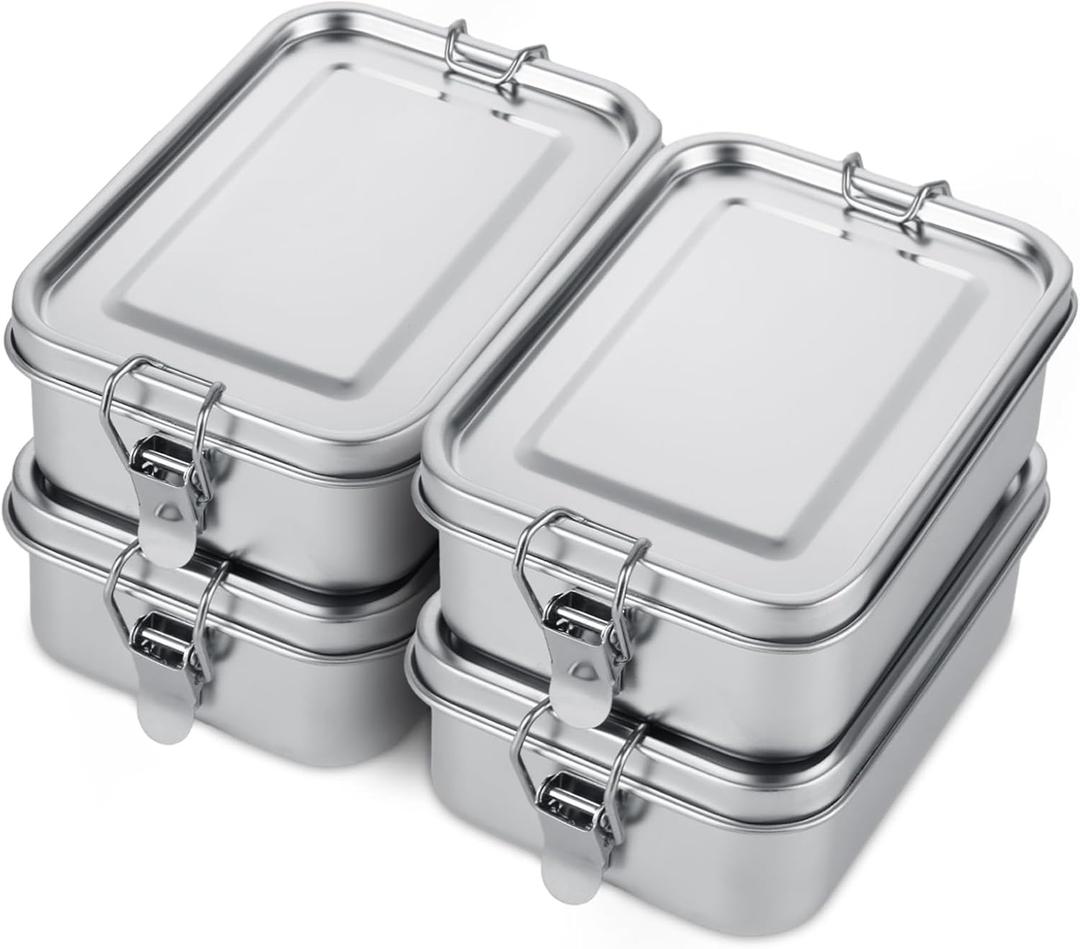 QTLCOHD 4 Pack 850ml Stainless Steel Lunch Box for Adults, 29oz Metal Bento Box with 2 Compartments, Leak-Proof Lunch Container with Lockable Clips, Metal Food Storage for Travel, Work