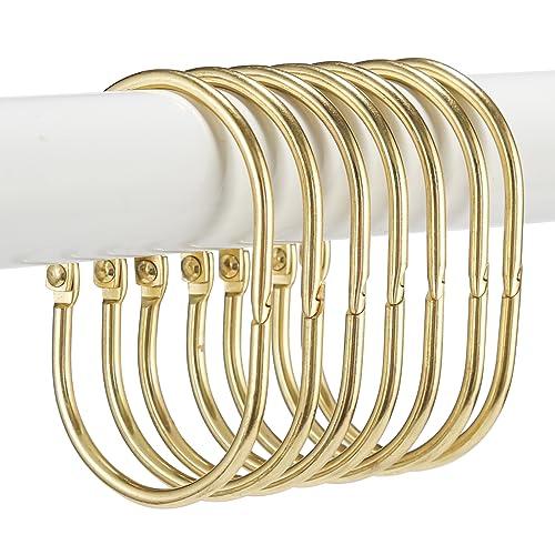 Goowin Shower Curtain Rings, 12 Pcs Shower Curtain Hooks, Oval Snap Shower Rings for Curtain, Metal Gold Shower Curtain Rings Rust Proof, Glide Smoothly Shower Hooks for Shower Curtain Rod (Gold), Set of 2