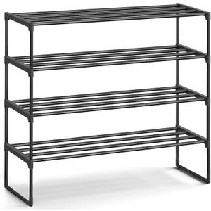 SONGMICS Shoe Rack, 4-Tier Shoe Organizer, Metal Storage Shelf, Upright or Upside Down, for 20-25 Pairs, Stackable, for Entryway, 11.8 x 36.2 x 29.1 Inches, Black ULSA14BK