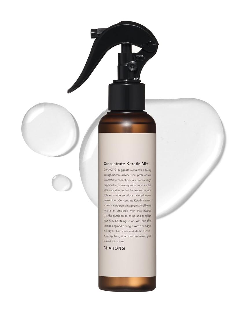 CHAHONG Keratin Hair Repair Mist for Dry Damaged Hair, Professional Salon Keratin Leave-in Spray, Lightweight, Non-Greasy, Adds Shine & Elasticity, Heat & Humidity Defense, Easy to Wash 150ml / 5 oz