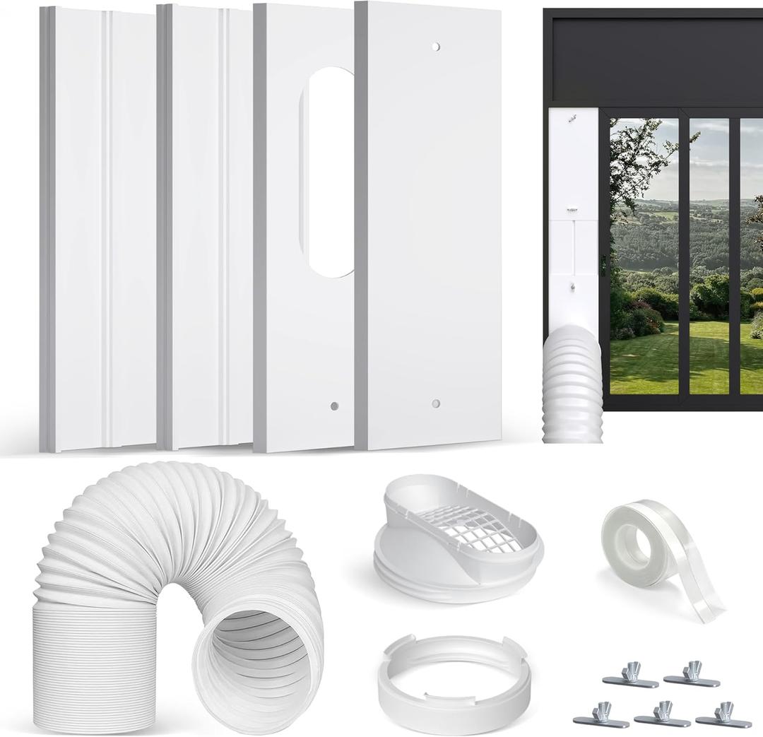 Upgraded Portable Air Conditioner Window Vent Kit, With 5.9 Exhaust Hose, 4 Slide Seal Plates, Universal Coupler, Adjustable AC Vent Kit Ducting Universal for Horizontal & Vertical Windows (16.9" - 61")