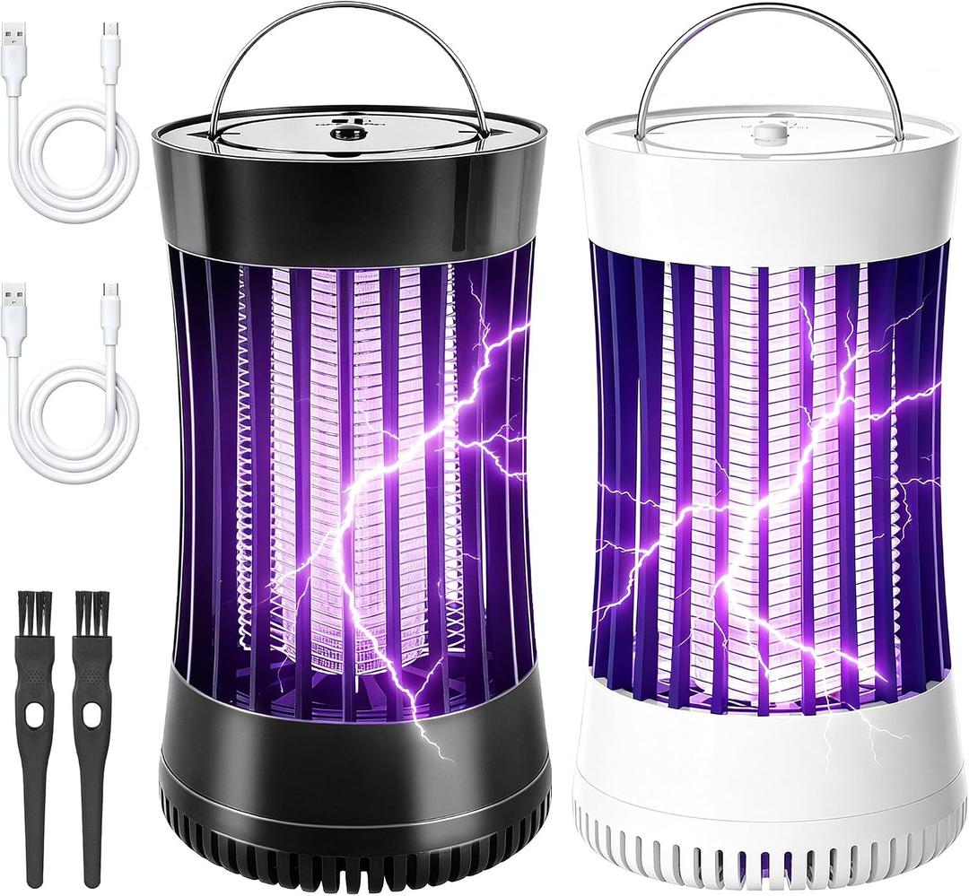 Phosooy 2 Packs Indoor Electric Bug Zapper with Fan, 2-in-1 Mosquitoes Killer with 1500V High Voltage, Small Fly Insects Lamp Trap Catching Moth Gnat Fruit Flies, White & Black, No Battery