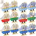 Blulu 12 Pieces Sailing Ship Model Decor 12 Style Plastic Miniature Sailing Boat Model Handmade Vintage Nautical Sail Ship for Tabletop Ornament, Ocean Theme and Home Decor