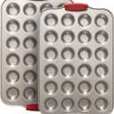24 Cup Mini Cupcake Pan with Silicone Handles, Non-Stick Mini Muffin Pan, Baking Molds for Mini Cupcakes, Muffins, Quiches, Carbon Steel Mini Baking Pan, Dishwasher Safe (2 Pack)
