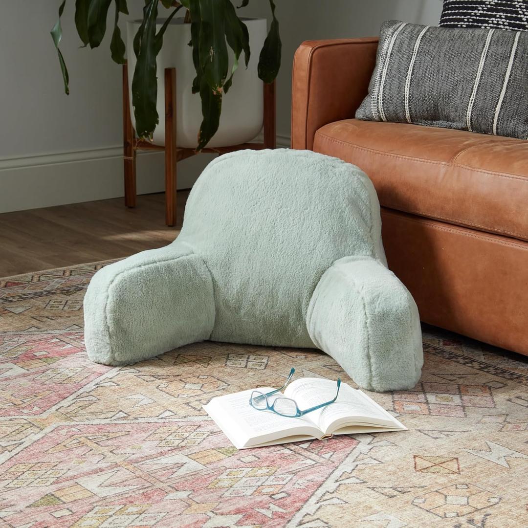 Greendale Home Fashions Plush Faux Fur Bed Rest Reading Pillow with Arms, Pistachio Green