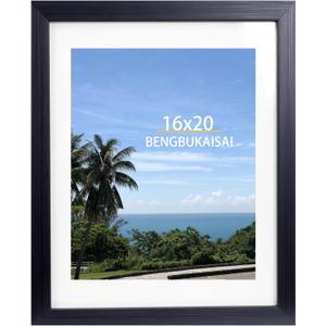 16x20 Picture Frame, Display Pictures 11x14 with Mat or 16x20 Without Mat, Wall Hanging Photo Frame,Black, 1 Pack
