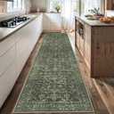 3x12 Green Runner Rug Hallway Washable Area Rugs Kitchen Vintage Boho Non Slip Long Rug Floral Carpet Indoor Retro Soft Low Pile Throw Rug for Bedroom Bathroom Laundry Dining Living Room Office