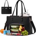 LOVEVOOK Lunch Bag for Women, Leather Work Laptop Tote Bag with Insulated Lunch Compartment, 15.6 Inch 2 in 1 Lunch Tote for Business, Teacher, Nurse, Office, College, Casual