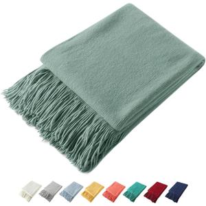 Homiest Decorative Knitted Throw Blanket with Fringe, Lightweight Acrylic Knit, Soft & Cozy Tassel Blanket for Couch, Sofa, Bed (Sage Green, 50 x 60 Inch)