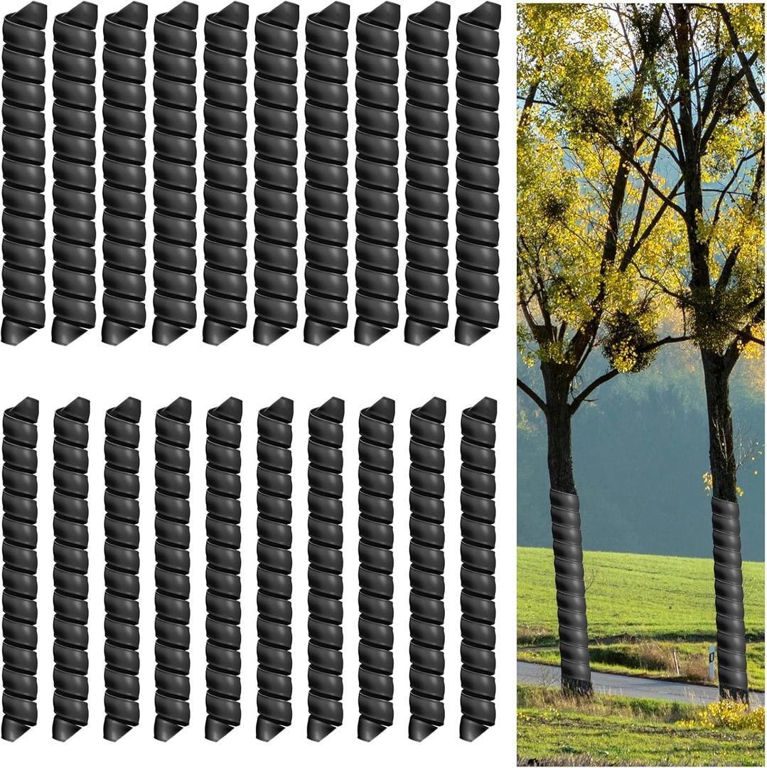Wesiti 20 Pcs Tree Trunk Protector Plastic Spiral Trunk Tree Wrap Guard Bark Tube Protectors to Protect Bark Saplings from Deer Cats Rodents Rabbit Mowers (Black)