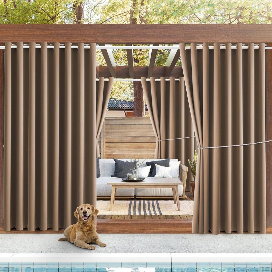 Waterproof Outdoor Curtain W105 x L95 - Grommet Top Sunlight Blocking Window Treatment Drapes Blackout Curtains for Home Bedroom Living Room Outdoor Patio Porch Pergola Cabana Gazebo (Camel Brown)