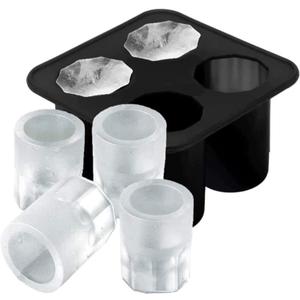 Silicone Shot Glass Ice Molds/Trays for Freezer with 4 Cavities, Reusable Whiskey Glass Ice Cubes, Holds 1oz Each, 1.3 Inch