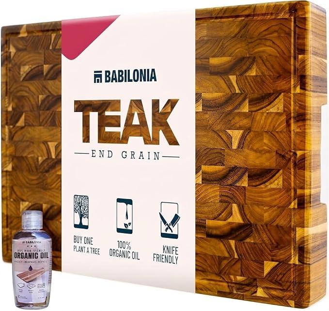 Teak Wood Cutting Board for Kitchen, End Grain Extra Thick Butcher Block
20 x 12.2 Inch (ExtraThick 1.7") Professional Heavy Duty Hardwood Non Toxic Wooden Chopping Board (Oil & Plate Included)