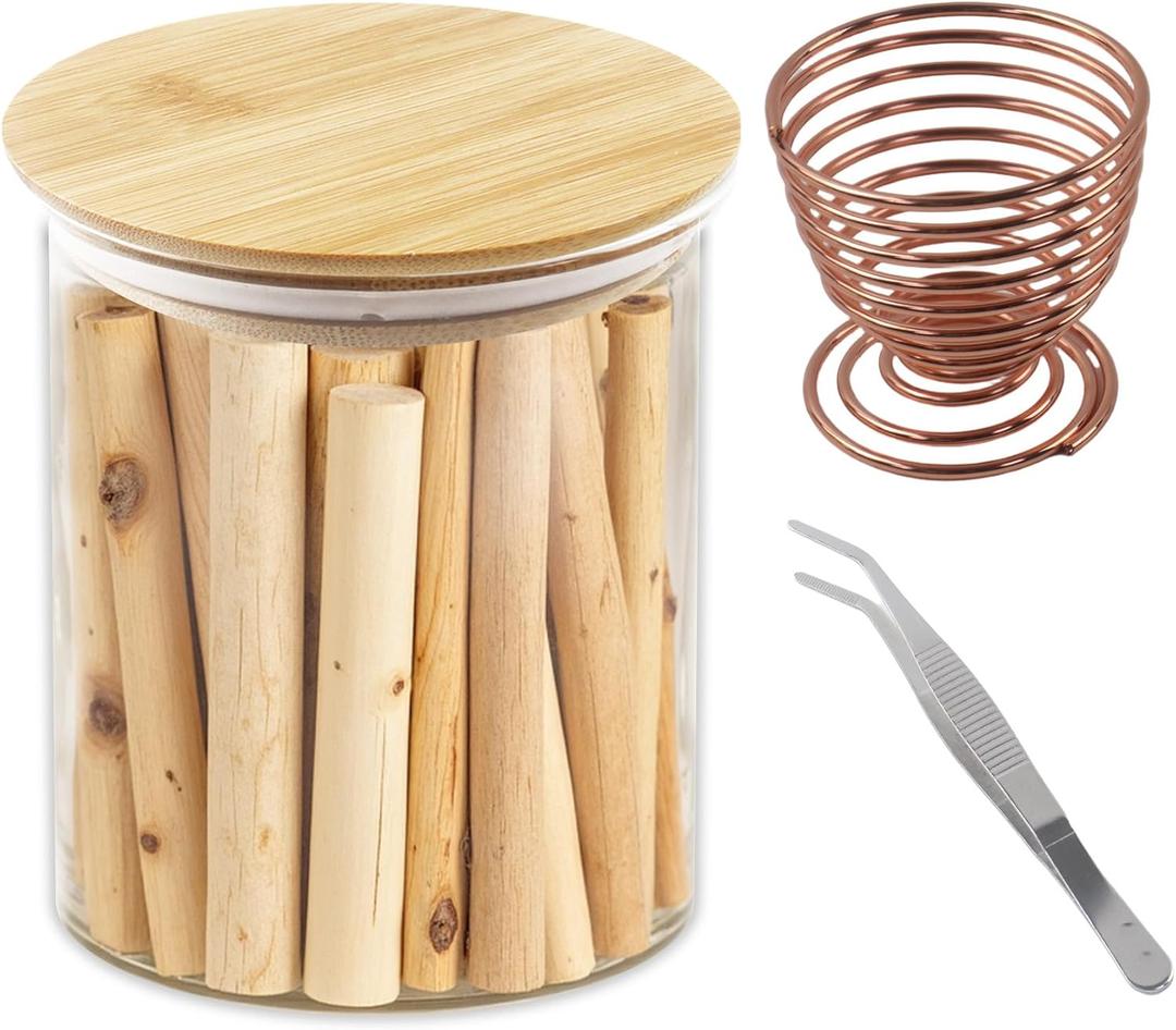 Klmnop Palo Santo Incense Sticks Glass Storage Tank, Moisture-Proof Sage Smudging Incense Storage Box with Wooden Lid for 4 inch Palo Santo for Meditation Healing Yoga(Clear)