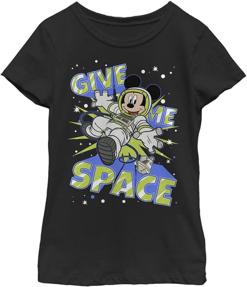 Disney Characters Spacey Mickey Girl's Solid Crew Tee (X-Large, Black)