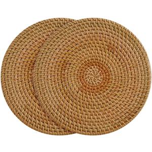 2 Pack Natural Rattan Coasters - Handmade Straw Rattan Coasters, Home Decorative Round Woven Trivet for Teacup, Cup Base Mats (7inch/18cm)