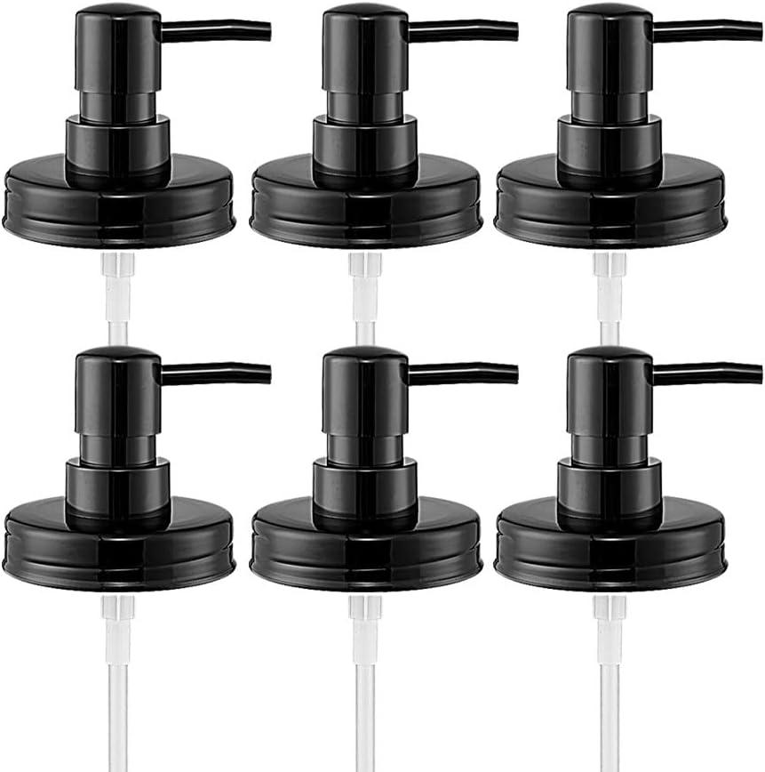 Regular Mouth Plastic Mason Jar Soap Dispenser Pumps and Lids- Rust-Proof Mason Jar Accessories Rustic Farmhouse Kitchen Counter Top Bathroom Decor and Organization - 6 Pack