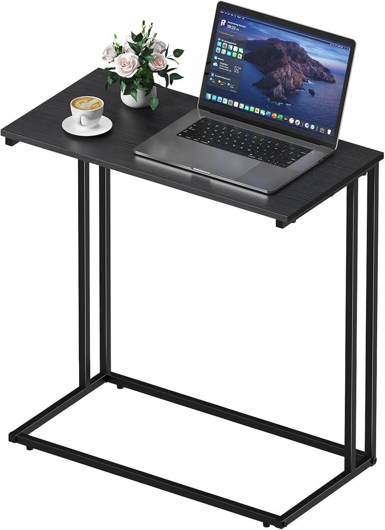 C-Shaped Side Table, Modern End Table with Metal Frame, Space Saving Design for Living RoomLarge Surface Couch Table for Bedroom, and Home Office24 x 12 x 24 inches (Black)