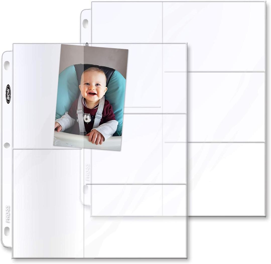 BCW Pro 5-Pocket Photo Page (50 Count) | Archival Quality, Acid-Free | Photo Card Sleeves for Postcards | Fits 3-Ring Binders | Perfect for Photocard Binder Sleeves, Collectible Trading Card Albums
