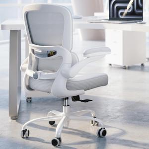 TRALT Ergonomic Office Chair - Desk Chair with Adjustable Lumbar Support Computer Chair - Mesh Comfy Chair with Flip-up Armrests - Gaming Chairs for Adults Home Office (Leather, White), Pack of 1