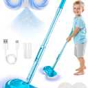 BLAXTEM Kids Electric Spray Spin Mop Toy, Rechargeable Cordless Electric Mop W/ LED Headlight & Water Sprayer for Children Boys & Girls, Cleaning Toy for Pretend Play (Light Blue)