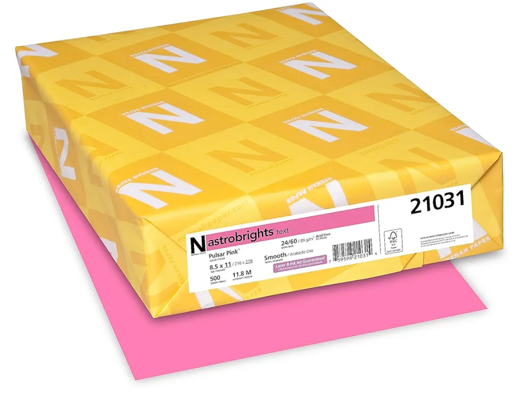 Neenah Paper 21031 Color Paper, 24lb, 8 1/2 x 11, Pulsar Pink, 500 Sheets