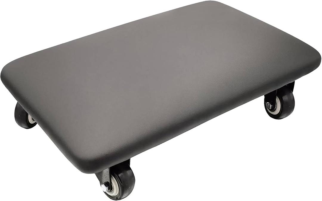 Roller Seat 360 Degree Rotating Low Stool with Wheel Chair PU Leather Universal Swivel Wheels Stool for Home Office Fitness and Garage (Rectangle Black)