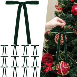 2 x 12 Pcs Green Velvet Bows for Christmas Tree 1 Inch, Vintage Christmas Tree Bows Ornaments for Wreaths Garland Holiday Home Outdoor Indoor Xmas Decorations 9 X 13 Inch (Green, 1 Inch)