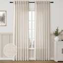 Back Tab Linen Beige Curtain Panels 84 Inches Long Light Filtering Semi Sheer Pleated Drapes for Living Room Faux Linen Blend Country Rustic Farmhouse Privacy Canvas Cloth Window Curtain Set of 2 (52"W x 84"L (Pack of 2))