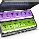 Extra Large Weekly Pill Organizer 2 Times a Day - Remtise Am/Pm Daily Pill Case Medicine Organizer, Push Button 7 Day Pill Box for Pills/Vitamin/Cod Liver Oil/Supplements (Purple & Green)
