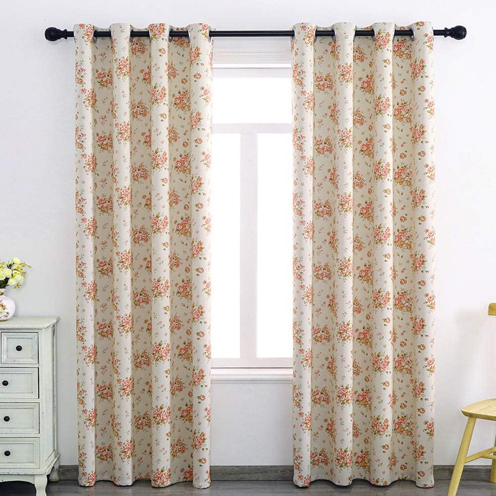 Autumn Dream Rose Beige Blackout Soundproof Curtains Panels for Bedroom Grommet Top Floral Farmhouse Curtains Drapes for Living Room, Dining Room,52 by 84Inch (52"W x 84"L (Pack of 1))