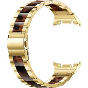 Wearlizer Stainless Steel Bands Compatible with Samsung Galaxy Watch 8 Band 40mm 44mm/Watch 8 Classic 46mm for Women Men, No Gap One-Click Dressy Metal Fashion Rose Gold Bracelet with Resin Inlay