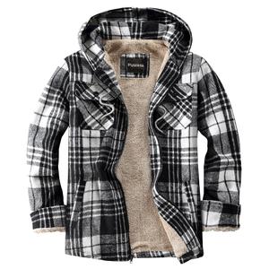 Puwasa Mens Sherpa Lined Flannel Jacket Full Zip Fleece Hoodie Long Sleeve Winter Coat for Men Black Large