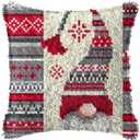 DL-YTG Latch Hook Kits Pillow Christmas Hat Crochet Yarn Cushion Colour Pre-Printed Canvas Rug Needlework DIY Pillowcase Hook and Latch Kit Home Arts Crafts Sofa Decoration 42x42cm/16X16inch