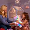 Hopearl LED Plush Unicorn Lighting Up Stuffed Mommy Unicorn with 3 Baby Unicorns in her Tummy Stuffed Animal Playset Night Lights Glow in The Dark for Mom Toddler Girls, Rainbow, 19''