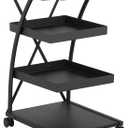 SD Studio Designs Modern Triflex Mobile Storage Taboret for Arts and Crafts, Charcoal Black/Clear Glass (18.5" W x 16" D x 25.5" H)