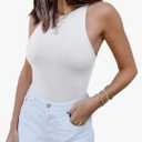 REORIA Butsmooth® Women’s Basic Sexy Sleeveless Racer Back Halter Neck Bodysuit Tank Tops, L White
