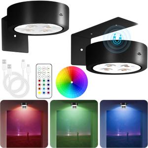 Rechargeable Battery Picture Light, RGB Color Changing Led Art Display Light for Picture Frame, Magnetic Painting Light with Remote Control, Wireless Home Wall Decorative Lighting, Pack of 2, Black