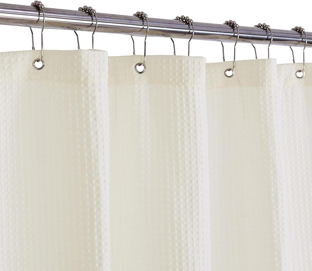 Barossa Design Extra Long Fabric Waffle Weave Shower Curtain 84 inch Height, Hotel Luxury Spa, Water Repellent, 230gsm Heavy Duty, Machine Washable, Cream Pique Pattern, 71x84