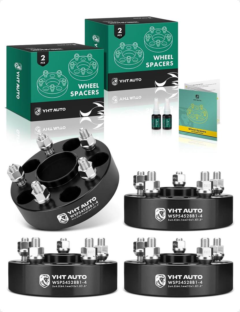 YHTAUTO 5x4.5 Hub Centric Wheel Spacers 1.5 Inch Compatible with Acura, Honda Models, Accord, Civic, CR-V, Odyssey, MDX, 5x114.3mm Tire Spacers w/ M12x1.5 Studs, 64.1mm Hub Bore 5 Lug 4PCS Spacers